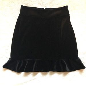 High Waisted Velvet Mini Skirt With Ruffle Bottom